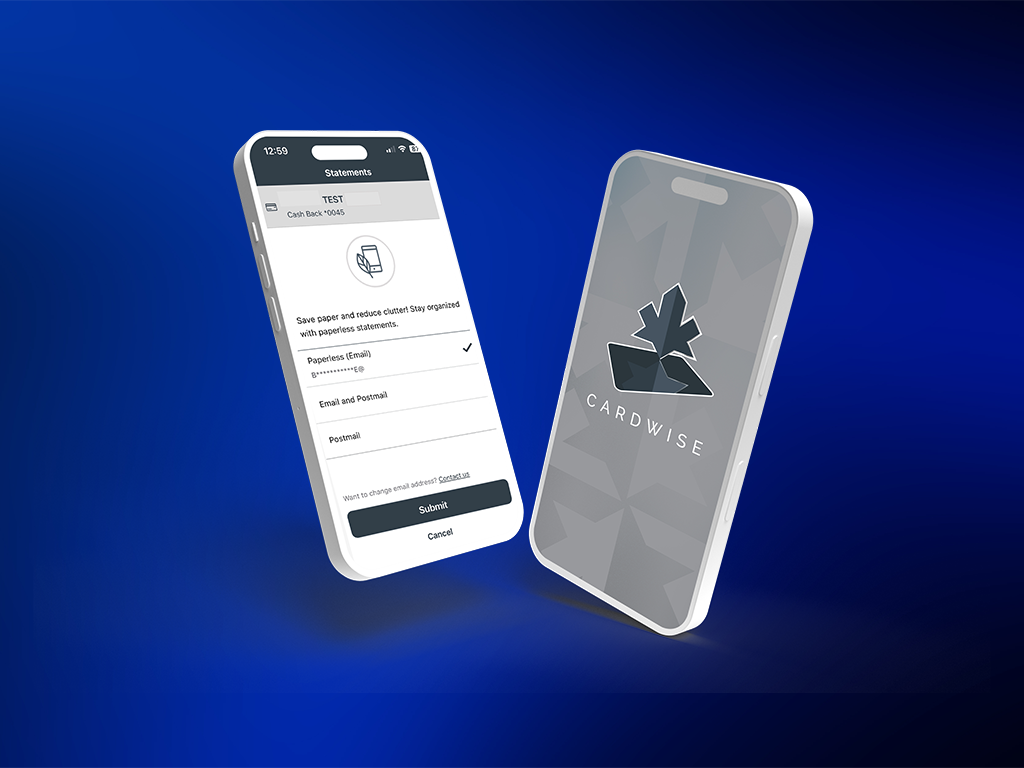 Mobile phone with CardWise mobile app open
